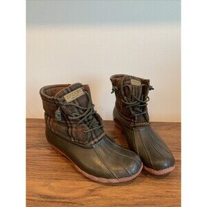SPERRY TOP SIDER SALTWATER BROWN PLAID DUCK BOOTS SHOES US WOMENS 8.5M